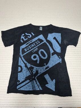 Black Tee with Light Blue Highway Graphic
